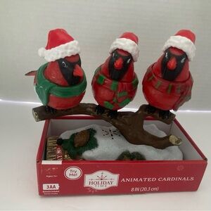 Holiday Time Festive Red Cardinals with Santa Hats Singing animated Christmas